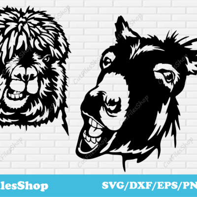 Funny animals svg cut files for ccricut, t shirt designs, dxf for laser cutting, Silhouette svg, animals dxf files, cut files, animals clipart, vector animals, donkey svg, llama svg, cute animals for cricut, animals for cricut