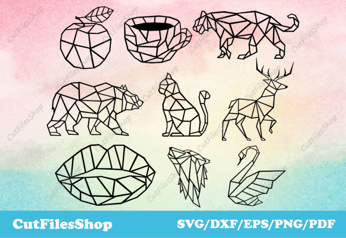 Geometric decor for cnc cutting, geometric animals dxf files, design for laser cutting