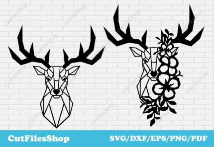 Geometric deer dxf for plasma cut, cnc designs, deer with flowers dxf for laser, deer svg for cricut, geometric decor dxf free download, deer scene dxf, deer art dxf, popular dxf files, beautiful dxf files