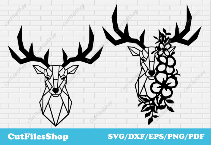 Geometric deer dxf for plasma cut, cnc designs, deer with flowers dxf for laser, deer svg for cricut, geometric decor dxf free download, deer scene dxf, deer art dxf, popular dxf files, beautiful dxf files