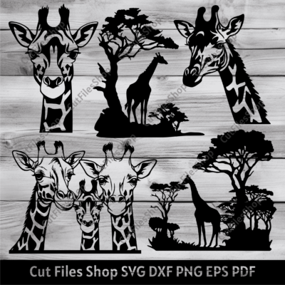 Giraffes svg, Peeking Giraffe svg for Cricut, Giraffes scene dxf, Laser cut files, Svg design art, african animals dxf, tree dxf, cnc cutting files, wild life scene dxf, giraffe dxf for plasma cnc, giraffe scene svg for Silhouette