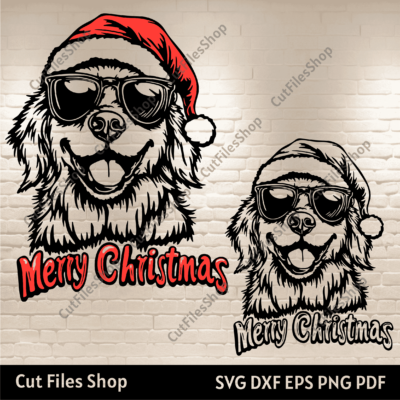 Golden Retriever Christmas SVG, Santa Hat Clipart, Cutting files for Cricut & Silhouette, PNG for Sublimation T-shirt Design, Dog Sunglasses Svg, Funny Dogs PNG