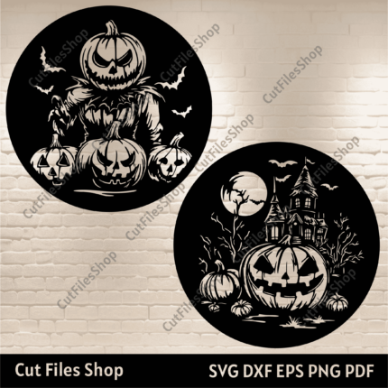 Jack O Lantern SVG, Halloween Scene Cut Files for Cricut & Glowforge, DXF for CNC, Sublimation Design