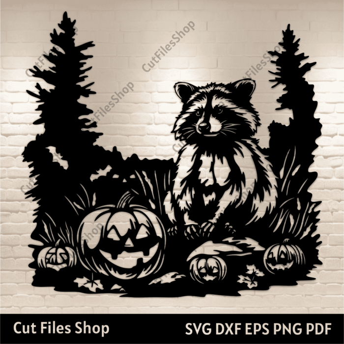 Halloween Raccoon Svg cutting files for Cricut, Glowforge, Dxf for CNC Laser Cut, Sublimation T-shirt design, Fall decor DIY, Halloween Night svg, Fall pumpkins dxf