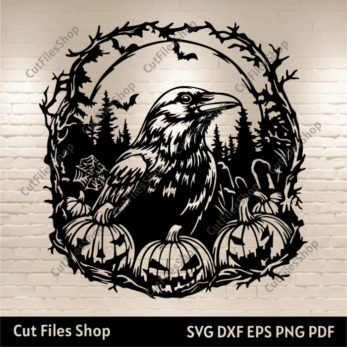 Halloween Raven DXF for CNC, SVG for Cricut & Silhouette, DIY T-Shirt Design