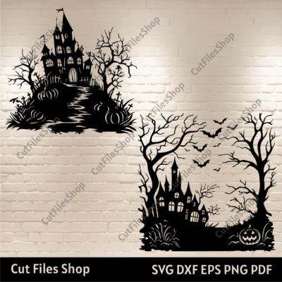 Halloween Castle SVG for Cricut & Glowforge, Spooky Castle DXF & Sublimation Design for Creative Projects