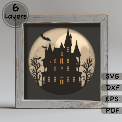 3D Layered Haunted House Shadow Box SVG, Halloween Papercut Template, DIY Home Decor, Cricut Silhouette, Instant Download - Cut Files Shop