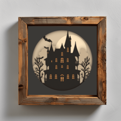 3D Shadow Box SVG Haunted House, Layered Halloween Papercut Template, DIY Home Decor, Instant Download