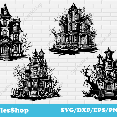 Halloween Haunted houses SVG, Dxf Halloween for laser cut, Png Halloween for sublimation, High quality cut files, spooky halloween, Halloween decorations svg, halloween cliparts, downloading dxf files, free downloading svg files, halloween for scrapbooking,  embroidery svg design, dxf for cnc router, halloween stencils, halloween for cricut