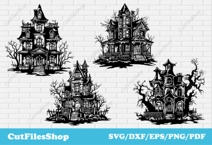 Halloween Haunted houses SVG, Dxf Halloween for laser cut, Png Halloween for sublimation, High quality cut files, spooky halloween, Halloween decorations svg, halloween cliparts, downloading dxf files, free downloading svg files, halloween for scrapbooking,  embroidery svg design, dxf for cnc router, halloween stencils, halloween for cricut