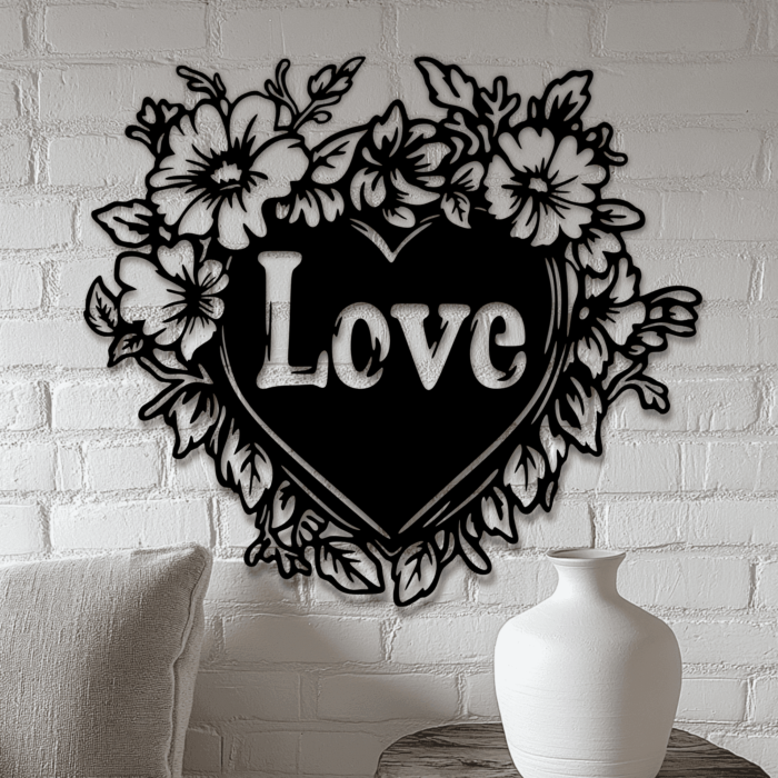 Love and Flower SVG, Cricut Cutting Files, Sublimation Valentine Design, Heart DXF for CNC