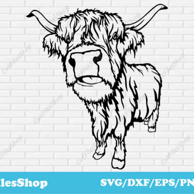 Highland Cow svg, Bull svg file, farm animal dxf files, svg file download, Laser cutting files, animals silhouette, animals face svg, dxf cut file, cow svg, cow dxf