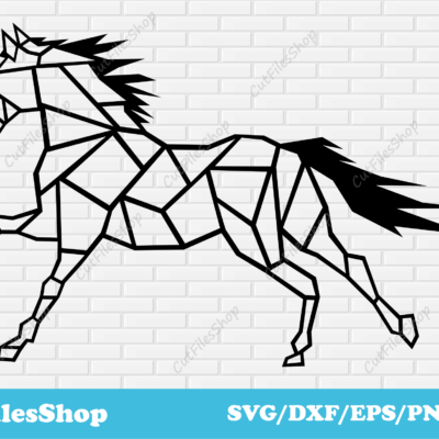 Horse dxf, geometric horse dxf, animal svg files for cricut, laser cut animals dxf, horse silhouette, files for cnc plasma, horse png