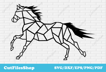 Horse dxf, geometric horse dxf, animal svg files for cricut, laser cut animals dxf, horse silhouette, files for cnc plasma, horse png