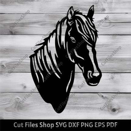 Horse Dxf for Laser cut, Cnc Plasma design for metal cut, Horse Svg for Cricut, Silhouette Horse, Horse Head Dxf, cnc router files, horse for plasma cut, vinyl cutting dxf files, free svg download, cut files shop, horse dxf for wall decor, horse cnc design