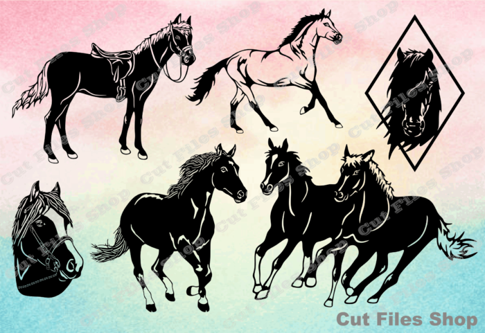 Horses cut files, dxf decor, dxf for laser, horse svg, svg for cricut - Cut files shop