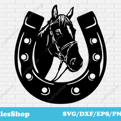 Horseshoe svg for cricut, DXF for CNC metal cutting, Horse dxf for laser, CNC files for plywood, Cut files shop, horse dxf scene, cnc cut animals, farm animals dxf