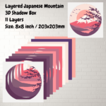 3D Japanese Mountain Scene SVG, Layered Shadow Box Template for Glowforge, Cricut DIY Art - Cut Files Shop