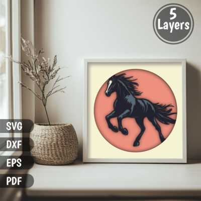 Jumping Horse 3D Layered SVG for Cricut & Shadow Box Projects