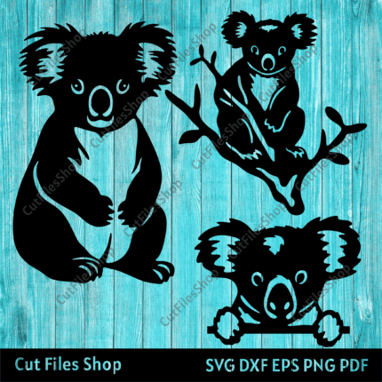 Koala silhouette svg, koala bear svg, koala cut files for Cricut, Koala dxf for laser cut, Peeking koala svg, dxf for sheet metal sculpture, dxf for laser engraving, svg design art, animals dxf for plasma cnc