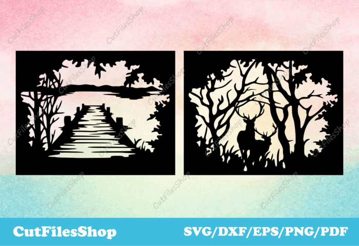 Scenery Dxf Files For laser cutting, Files for cnc plasma cutting, Dxf for scan n cut, wall decor dxf for cutting, Svg files for cricut, Silhouette cameo files