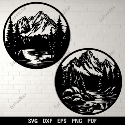 Preview of Mountain Ranges DXF for Laser Cutting & Wildlife SVG for Cricut Projects