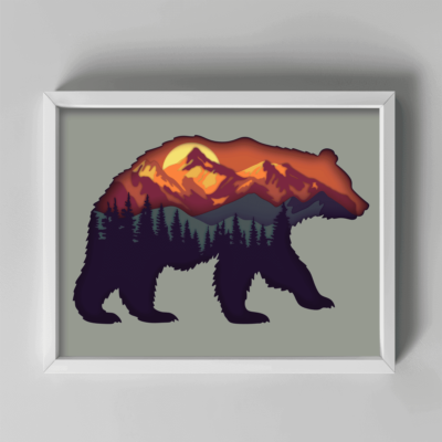 Bear and Mountains 3D SVG, DIY Home Decor, Shadow Box Cutting Files for Cricut