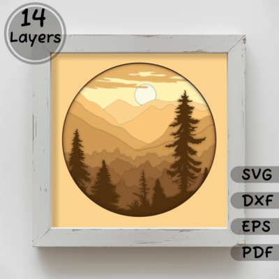 3D Layered Shadow Box Mountains Scene SVG Templates: Create 3D Art & Shadow Boxes