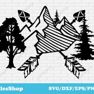 Mountains scene dxf files for CNC laser cutting, Wildlife svg file for cricut, Mountains Silhouette