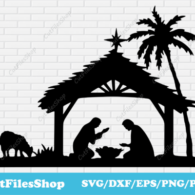 Nativity scene Silhouette, Nativity dxf for Laser cutting, Nativity scene cnc design, Dxf files for wood cut, O holy night svg, Christmas star svg, Nativity svg, Free Cutting files, Christmas Nativity svg, Cut Files Shop, free dxf for cnc