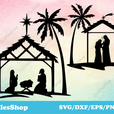 Nativity scene svg files, svg christmas card designs, Nativity clip art, DXF for laser cut, SVG Cut Files For Cricut, DXF for Plasma, Nativity SVG cutting files