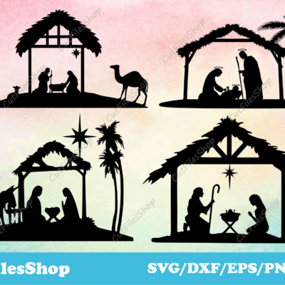 Nativity scenes, Christmas scenes dxf, christmas tree vector, SVG files