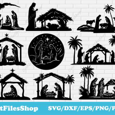 Nativity Christmas scenes SVG, Nativity scene DXF for laser, Nativity scenes Silhouette, Svg Christmas For Cricut, Nativity scene images, Clip Art Nativity svg, Nativity of Jesus svg, Nativity decor dxf, Free Svg files, Free Dxf for Christmas