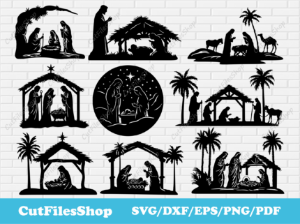 Nativity Christmas scenes SVG, Nativity scene DXF for laser, Nativity scenes Silhouette, Svg Christmas For Cricut, Nativity scene images, Clip Art Nativity svg, Nativity of Jesus svg, Nativity decor dxf, Free Svg files, Free Dxf for Christmas