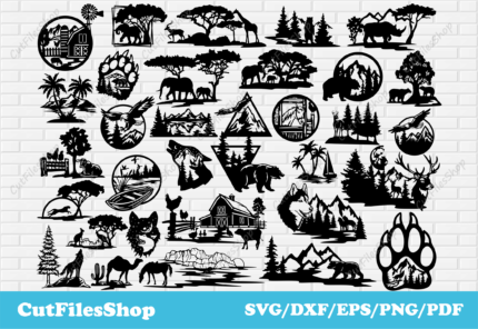 DXF files for Laser Cutting, Wildlife scenes svg for cricut, Decor making, DXF for Plasma Cut, Vinyl cut files, Silhouette Cameo, Stickers svg, dxf files, bear paw dxf files, wolf paws dxf files, farm animals dxf files, logo svg files, animals logos vector, horse for laser,wolf art dxf, bear dxf art, free dxf files, free home svg files, free cut files, crafts files, design bundles, svg files, laser cut wood, dxf cnc plasma, plasma cutter files, jungle animals dxf, forest animals dxf