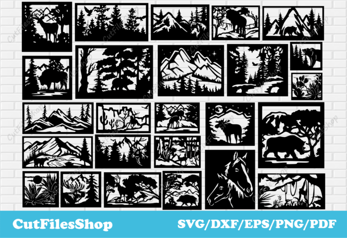 Panels dxf files, panels for laser cutting, metal cut dxf, nature scenes panels dxf, panels art dxf, free download dxf files for laser, laser svg, mountains panels dxf, cnc files for plasma, vector tracing, free home svg files, svg bundles, big svg bundles, cutting files for crafters