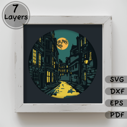 Night Street 3D Shadow Box Template, Layered SVG for Cricut, Multilayer SVG for Silhouette, Unique Gift DIY, Home Decor Crafts