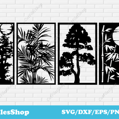 Panels dxf for laser cut, dxf for wall decor, metal dxf, panel tree dxf, panel flower dxf, panel bamboo dxf, panel forest dxf, wall art dxf, cutting files for laser, cool panel dxf, beautiful panel dxf, popular panel dxf for cnc, cnc cutting panels