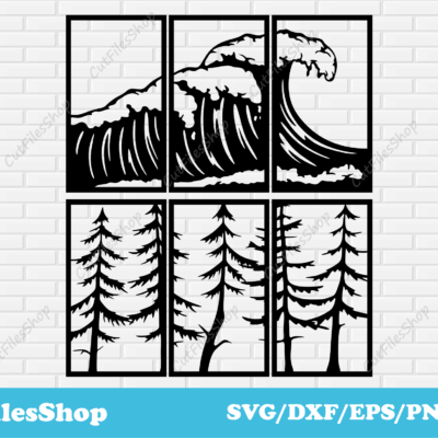 Wave panels dxf, Forest panels dxf, CNC files for Cutting, Svg files for Silhouette cameo, Plasma Cut files, Nature panels dxf files for cnc, cnc panels, nature scenes panels dxf