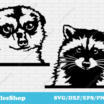 Peeking animals dxf for laser, Raccoon svg, Meerkat svg files, vector designs, Animals for cricut, Download free dxf, free cutting files, cricut svg, vector art, svg animals for shirts, shirts designs, silhouette png, Animals plasma files, wall art decor, dxf files for cnc, dxf format, digital cutting files, Peeking Raccoon svg