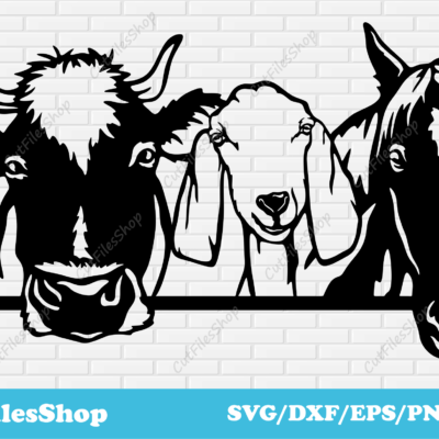 Peeking Animals DXF for laser cut, Farm animals SVG for Cricut, Animals T-shirt Design, peeking horse svg, peeking cow svg, peeking goat svg, cute farm animals dxf svg, free dxf for plasma, printable files animals, craft files, free files for plasma, free laser files, free dxf decor, cute animals dxf, funny animals for cricut, svg designs for cricut