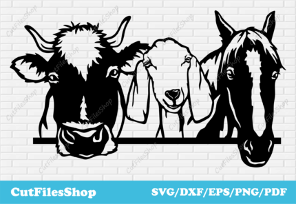 Peeking Animals DXF for laser cut, Farm animals SVG for Cricut, Animals T-shirt Design, peeking horse svg, peeking cow svg, peeking goat svg, cute farm animals dxf svg, free dxf for plasma, printable files animals, craft files, free files for plasma, free laser files, free dxf decor, cute animals dxf, funny animals for cricut, svg designs for cricut