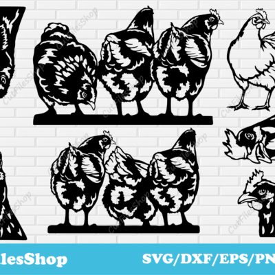 laser engraving, scrapbooking cut files, metal cutting files, vinyl cut files, Peeking chickens svg for cricut, Dxf for laser cutting, svg shirt design, Plasma cut files, Silhouette birds, chickens scenes dxf, cute farm birds dxf, funny peeking chickens svg