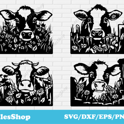 Peeking cute cows svg cut files for cricut, dxf cows for laser cut, cow png for sublimation, cow in flowers svg, cow in grass svg, cow dxf for decor making, farm scene dxf, cow for laser, cute cows for cricut, cows png files