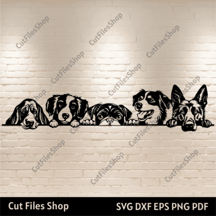 Peeking dogs svg for Cricut, Dogs dxf files, best laser cut svg files, peeking pets svg, cutting files, german shepherd svg, pug dog svg, collie dog svg, peeking animals svg, dxf files for laser, cnc files for wood