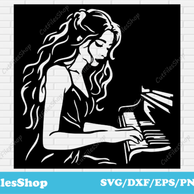 Pianist panel for laser cut, pianist svg for cricut, silhouette pianist, girl svg for cricut, piano svg files, panel stencils dxf, pianist png for sublimation, piano images for t shirt, paper cutting svg, girl svg clip art, beautiful girl and piano svg