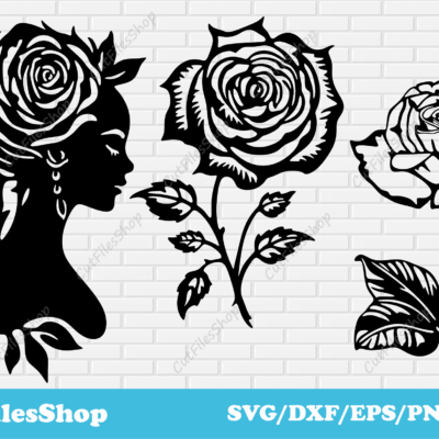 Woman with Rose DXF – CNC Plasma and Cricut SVG Cut Files, Dxf for Silhouette, Marketplace Kalabanya