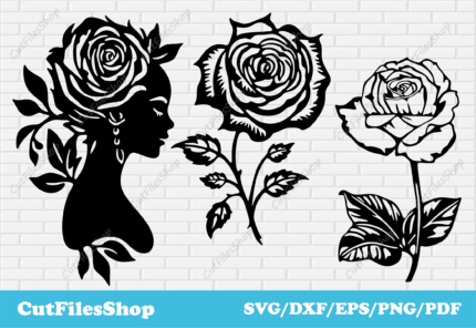 Woman with Rose DXF – CNC Plasma and Cricut SVG Cut Files, Dxf for Silhouette, Marketplace Kalabanya