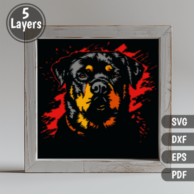 Preview of 3D Layered Rottweiler Dog SVG, Shadow Box Template for Cricut & CNC