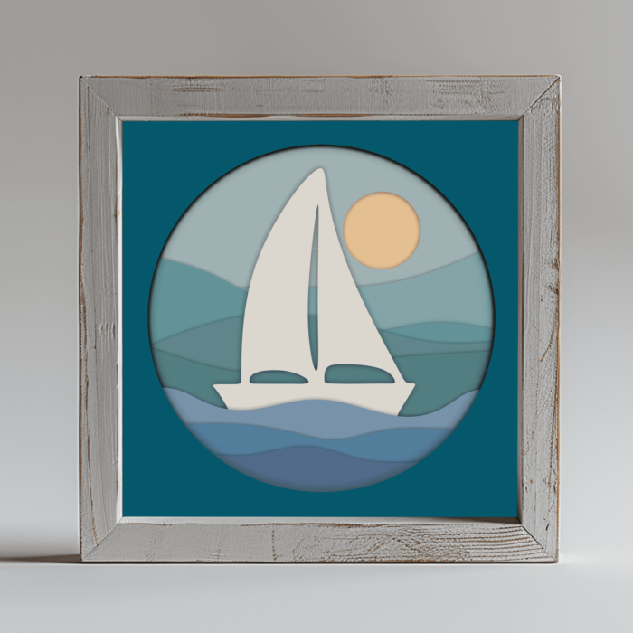 Multilayer 3D Sailboat Shadow Box SVG, Unique Gift DIY, Paper Art Template, Cardstock SVG, Shadow Box Crafts